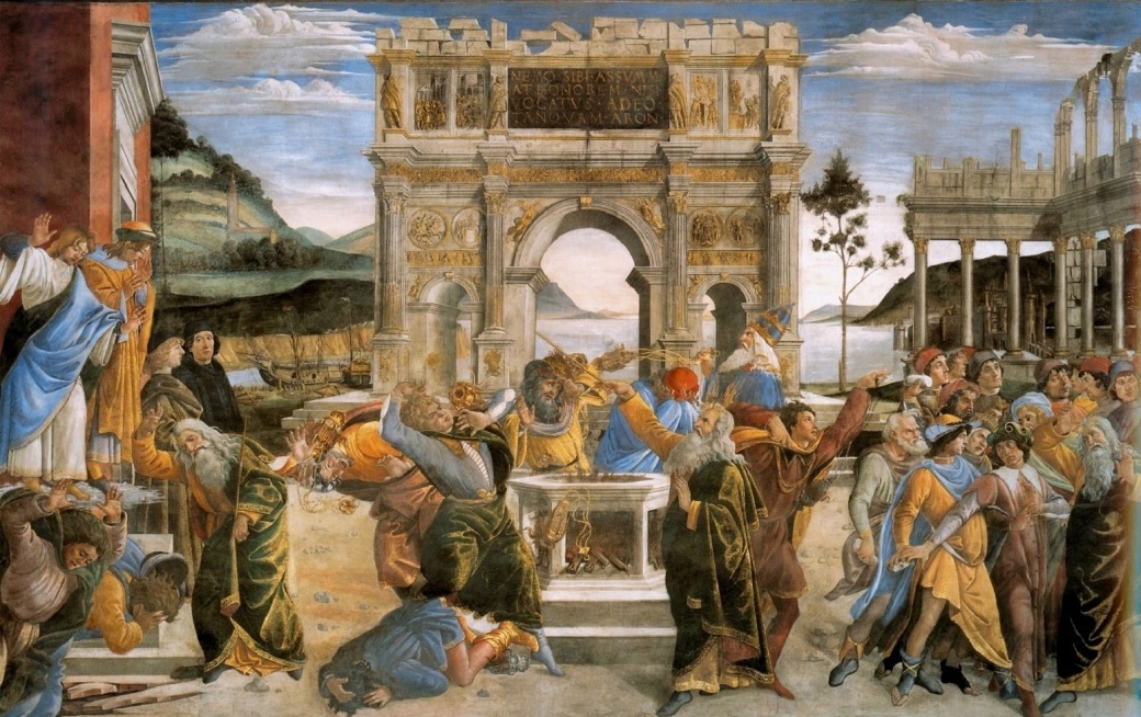 botticcelli_sandro_-_the_punishment_of_korah_and_the_stoning_of_moses_and_aaron_-_1481-82